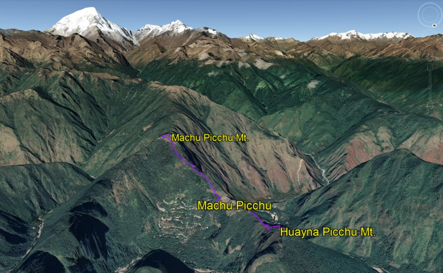 Machu Picchu Mountain, the citadel and Huayna Picchu Mountain seen from the north